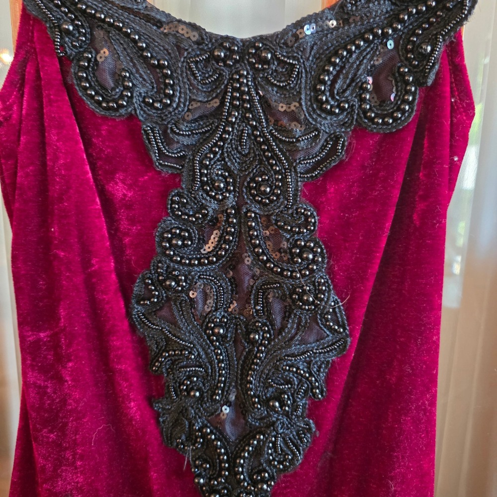 Dreamgirl vtg Flapper Dress Med Burgundy Velvet Beaded Fringe 1920s Great Gatsby - Picture 5 of 14